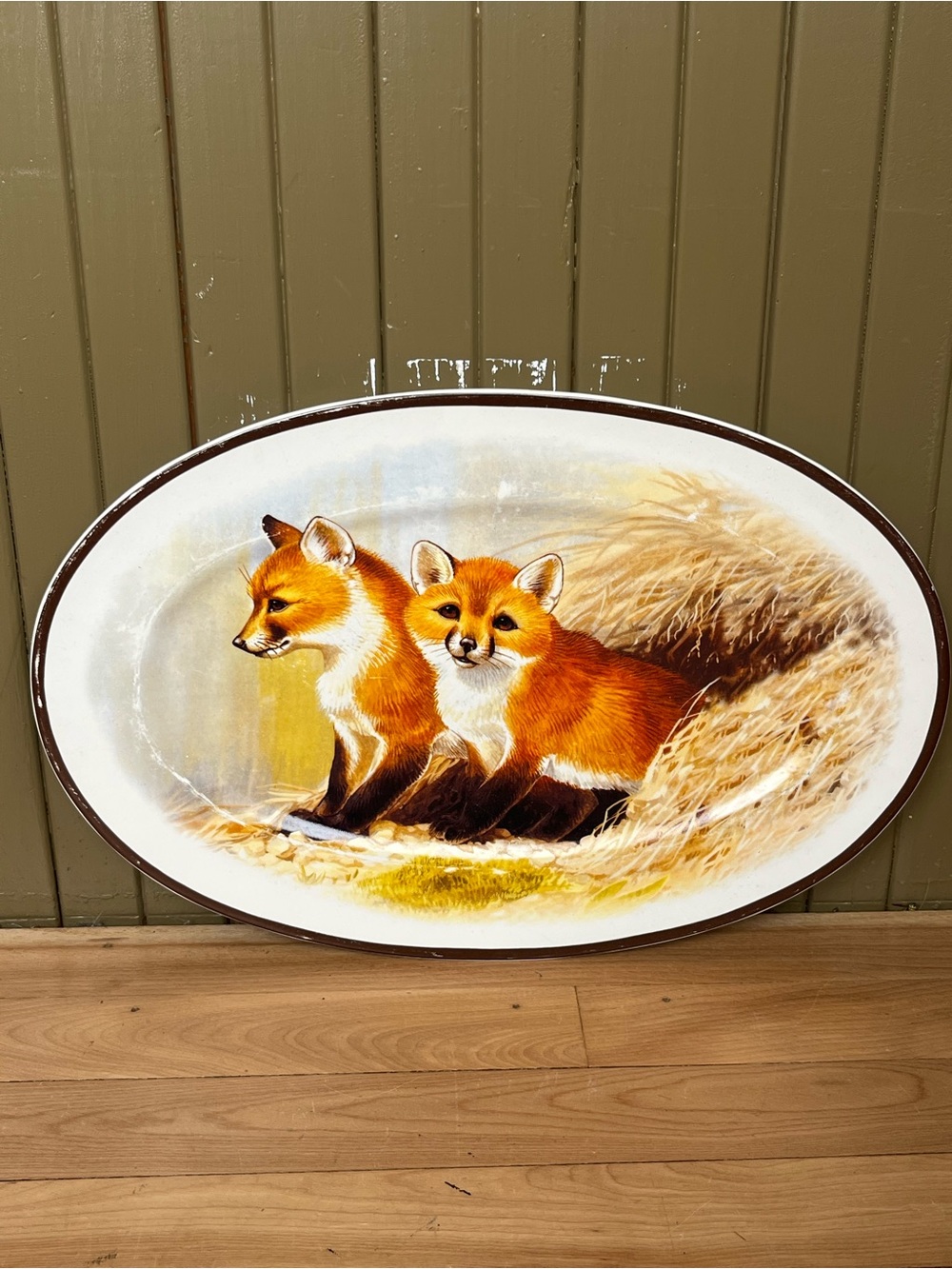 National wildlife Federation, ceramic Oval Tray with Two Red Foxes
